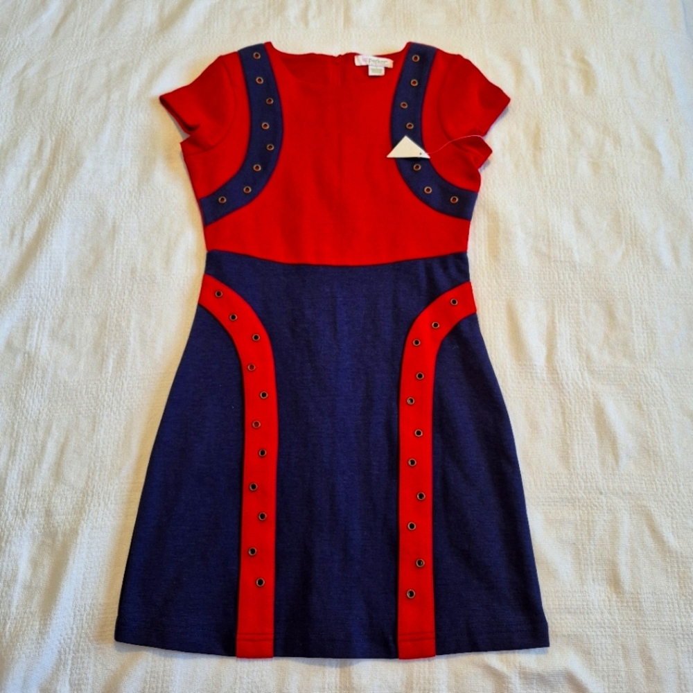 KC Parker by Hartstrings girls size 7, red & blue dress, back zipper, NWT